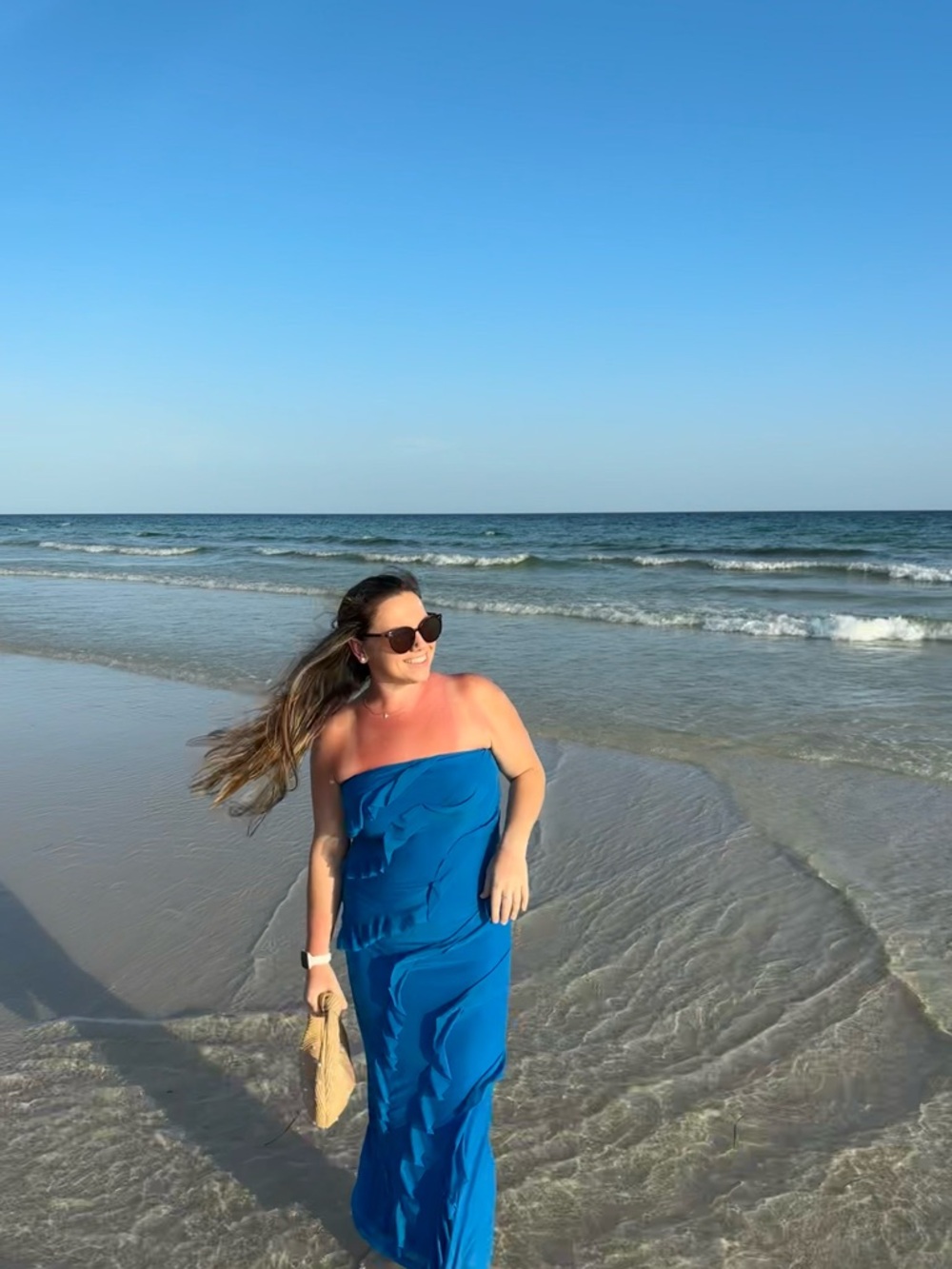 Strapless Blue Ruffle Maxi Dress - Picture 4 of 4